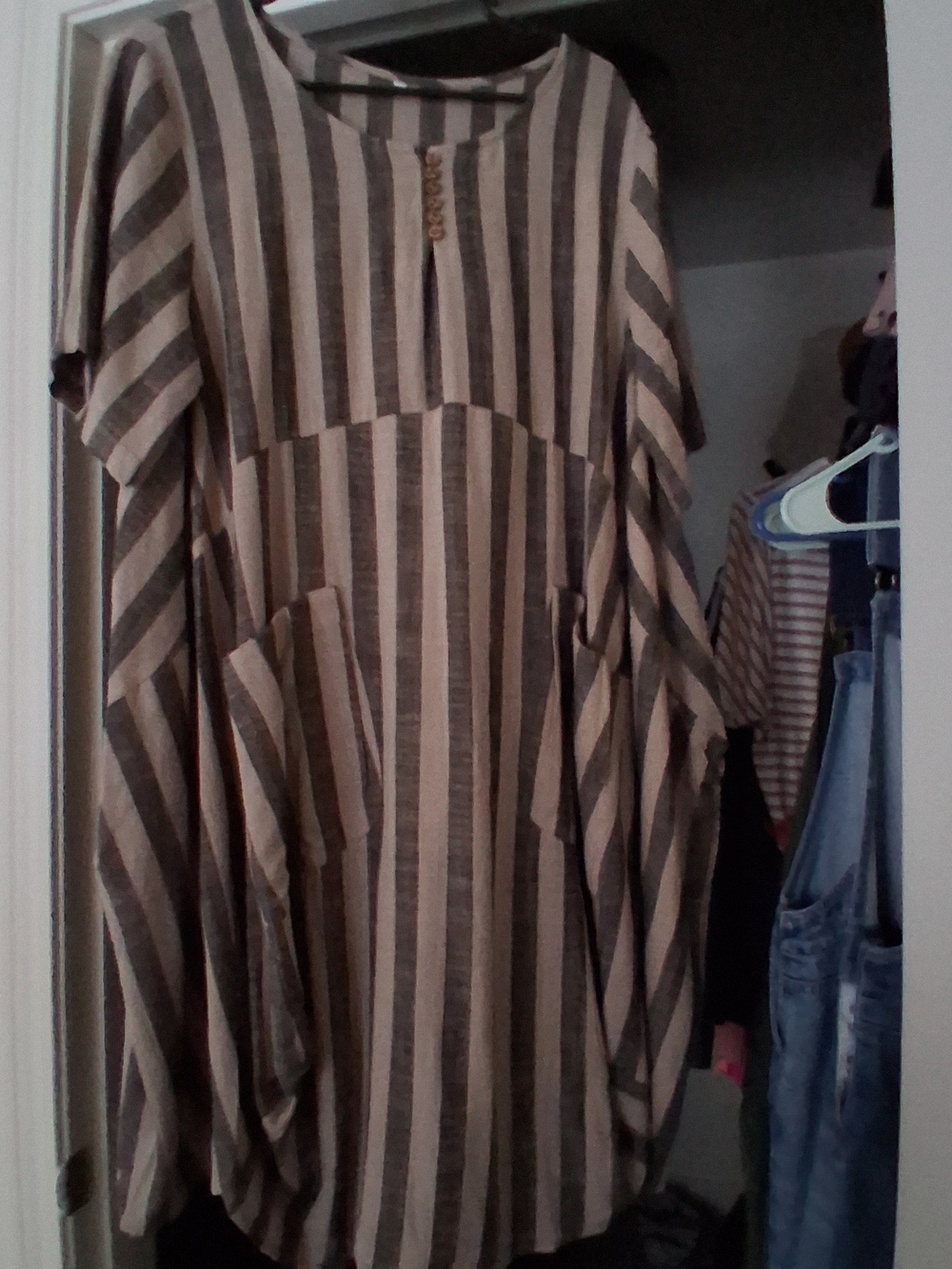 Striped Short-Sleeve Men’s Shirt in Beige and Brown